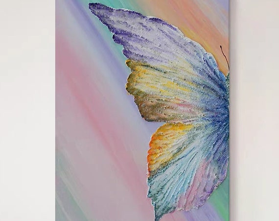 Colorful Butterfly Acrylic Painting Large Vertical Heavy Textured Oil Painting On Custom 3d Art Modern Living Room Decor Unique Gift