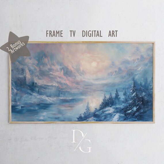 Tranquil Icy Lake Winter Mountains Dreamy Blue Sunrise Frame TV Poster