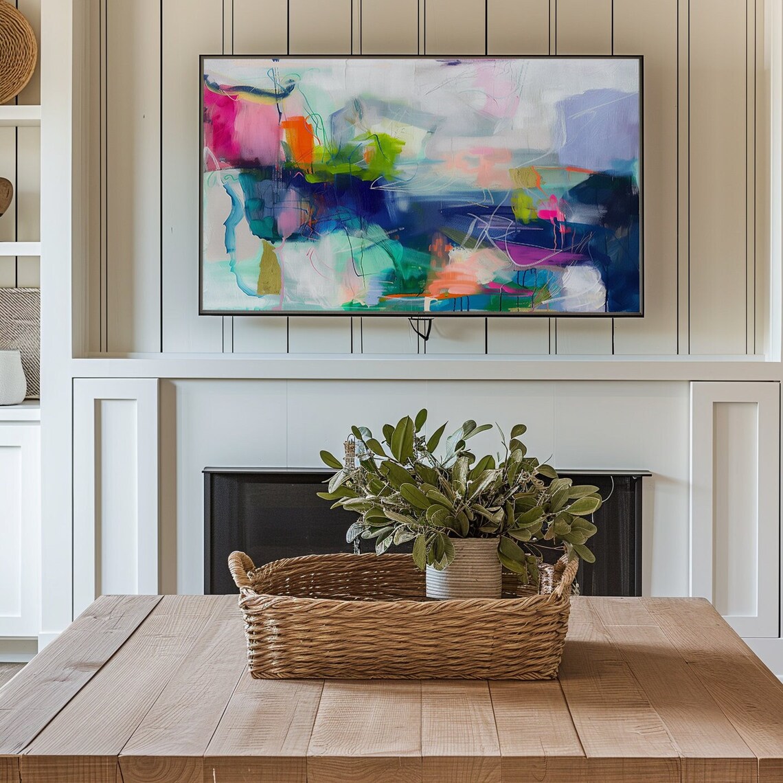 Vivid Abstract Painting With Teal Navy Pink And Green Strokes Poster - Image 2