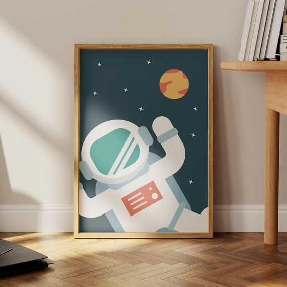 Floating Astronaut Space Planet Kids Nursery Illustration Print