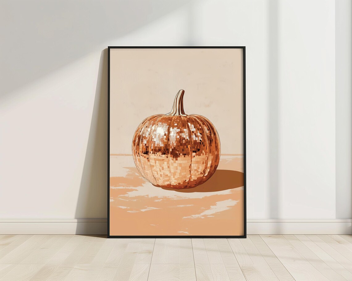 Gold Mirrorball Pumpkin Minimalist Disco Fall Harvest Elegant Shimmer Poster - Image 4