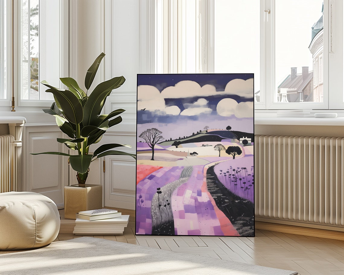 Purple Rolling Hills Winding Path Whimsical Landscape Wall Art - Image 4