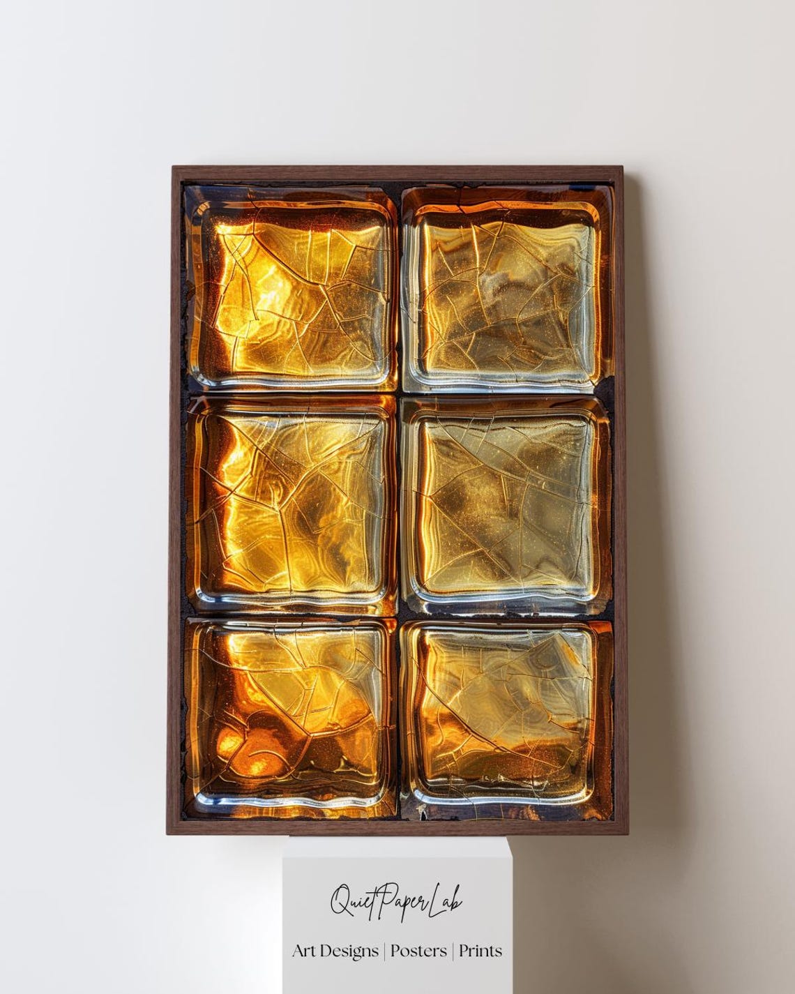Amber Glass Tile Grid Poster Retro 70s Crackle Opaline Wall Texture