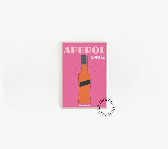 Aperol Spritz Cocktail Bottle Bold Hot Pink Retro Bar Cart Print