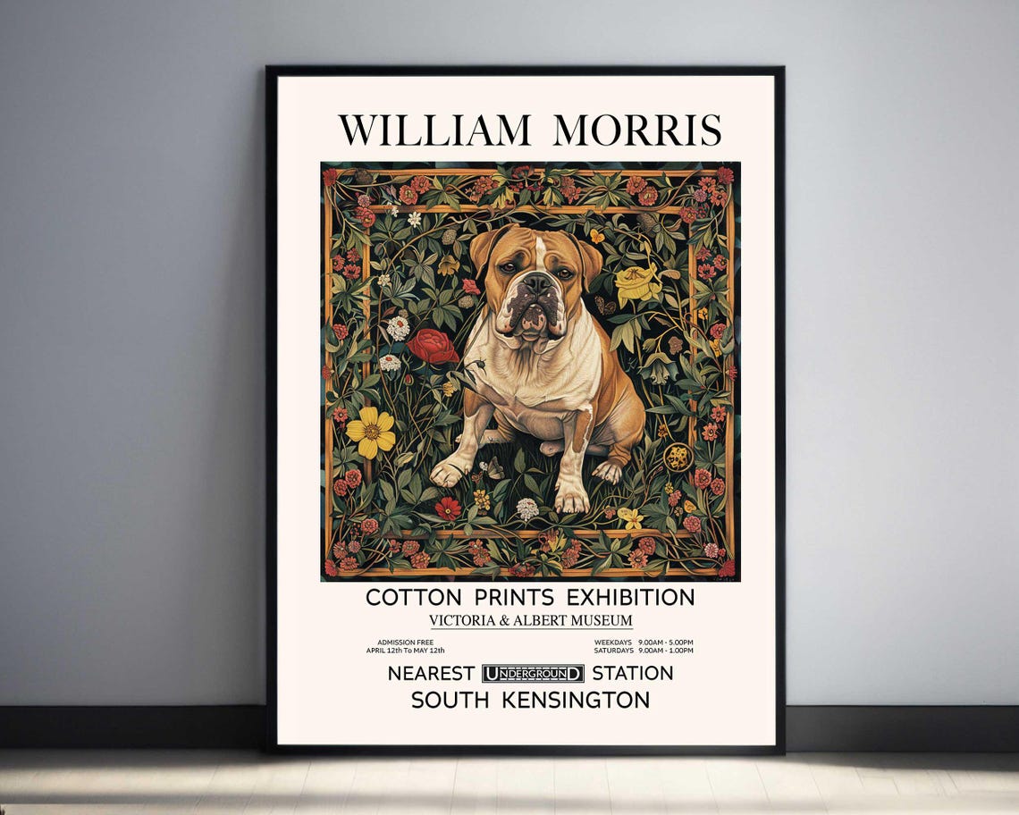 William Morris English Bulldog Rose Floral Exhibition Poster