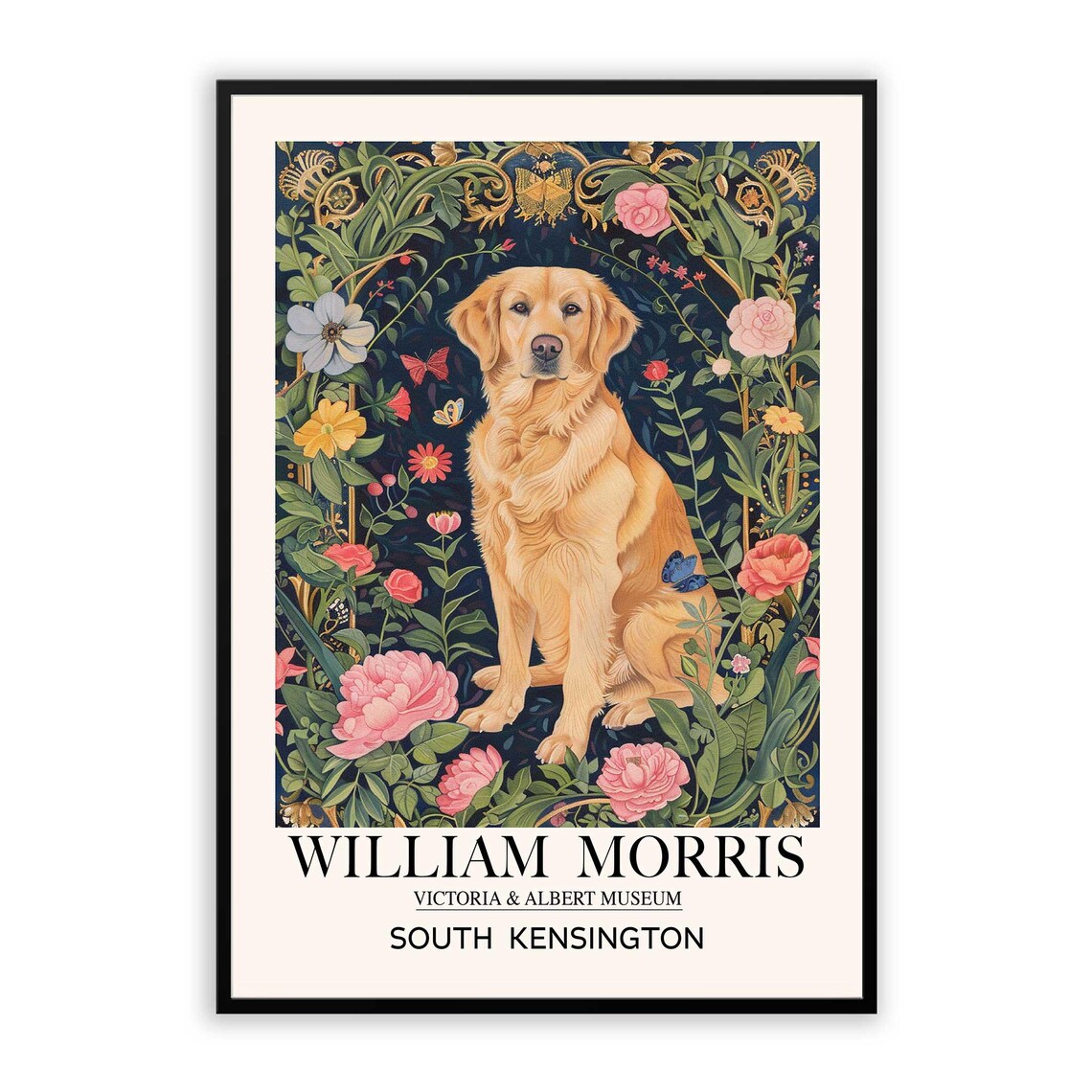 William Morris Golden Retriever In Lush Flower Garden Poster - Image 2