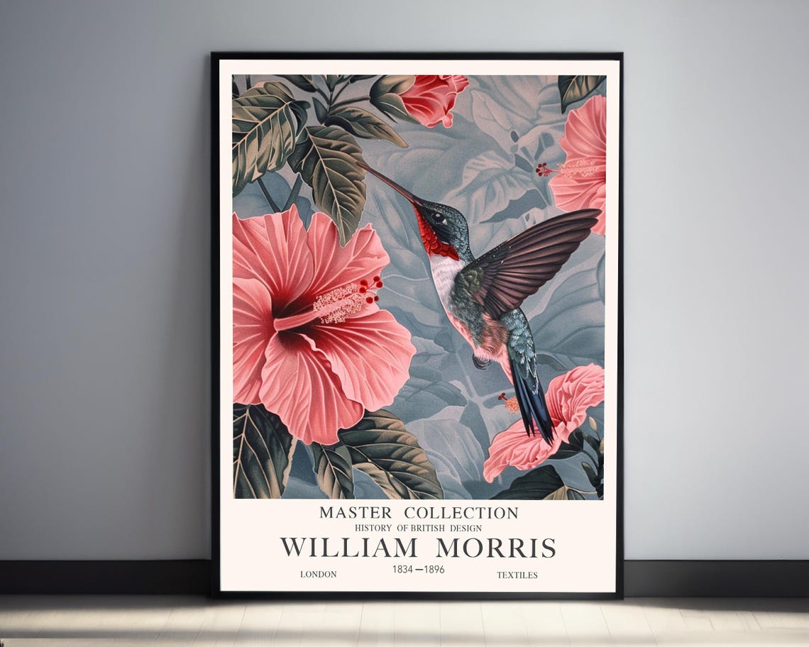 William Morris Hummingbird Pink Hibiscus Master Collection Poster