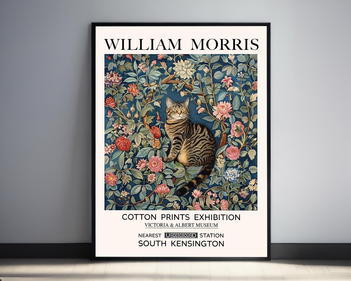 William Morris-Inspired Tabby Cat Exhibition Poster Print
