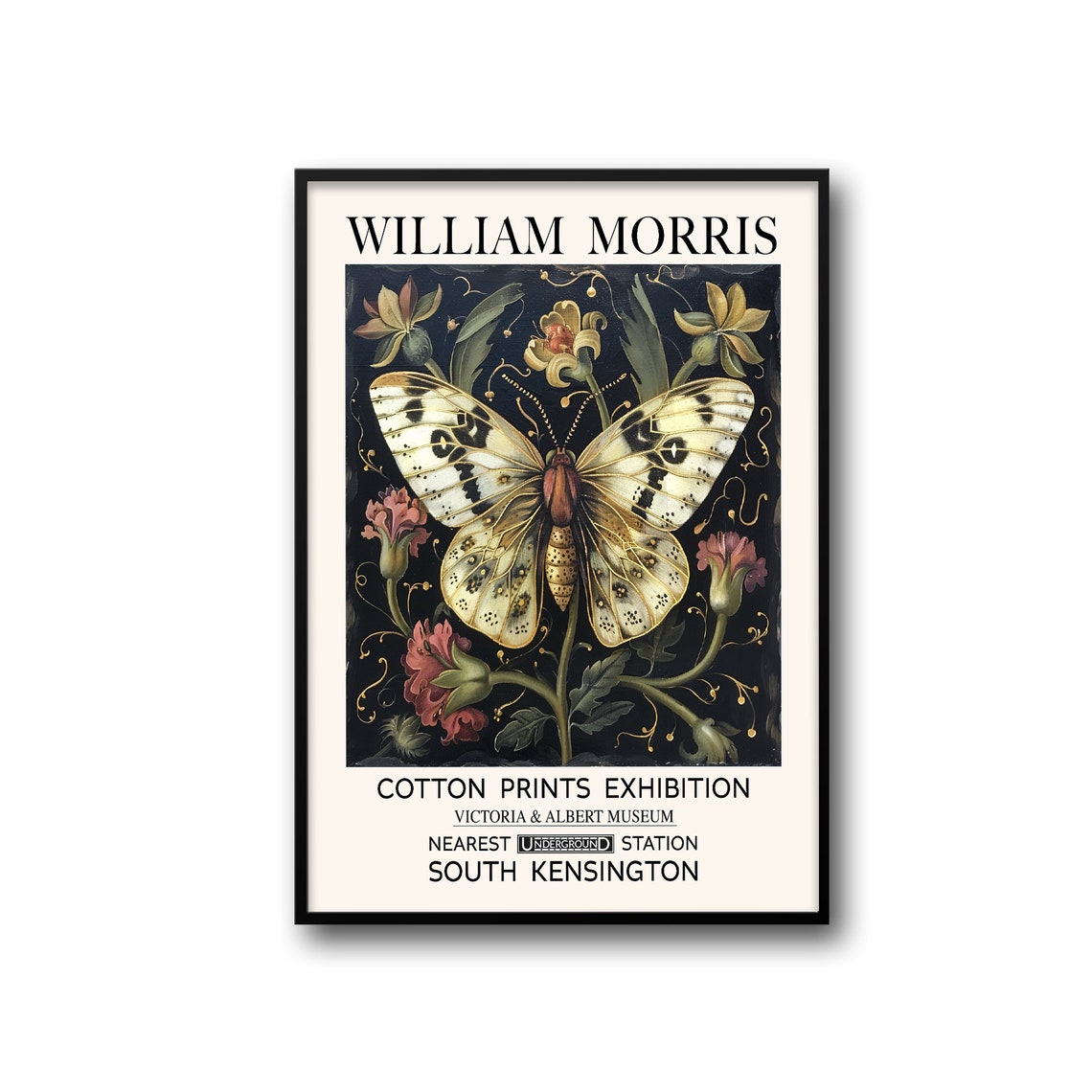 William Morris Butterfly Print Nature Inspired Arts Crafts Movement Vintage Fine Art Botanical Celestial Gilded Wall Decor Antique Poster - Image 2