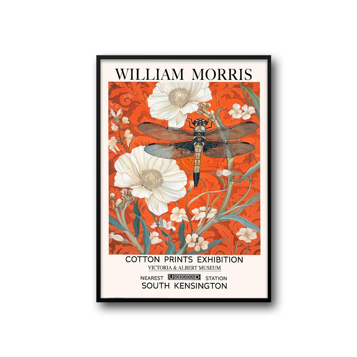 William Morris Dragonfly Orange Floral Exhibition V&A Poster - Image 2