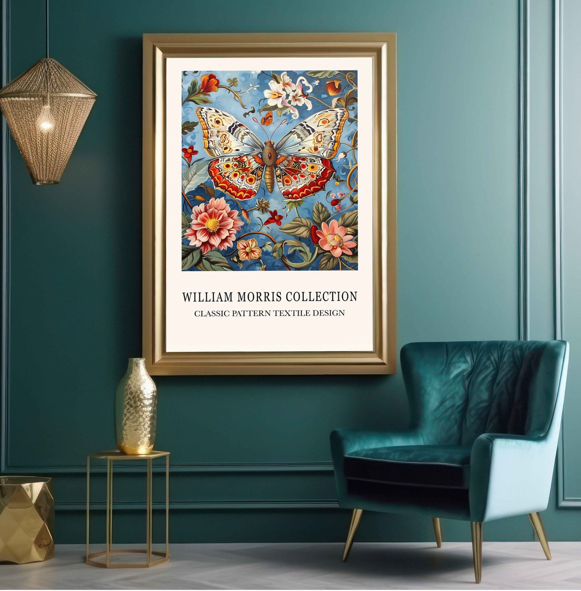 William Morris Butterfly Print Nature Inspired Arts Crafts Movement Vintage Fine Art Botanical Blue Wall Decor Antique Reproduction Poster - Image 2