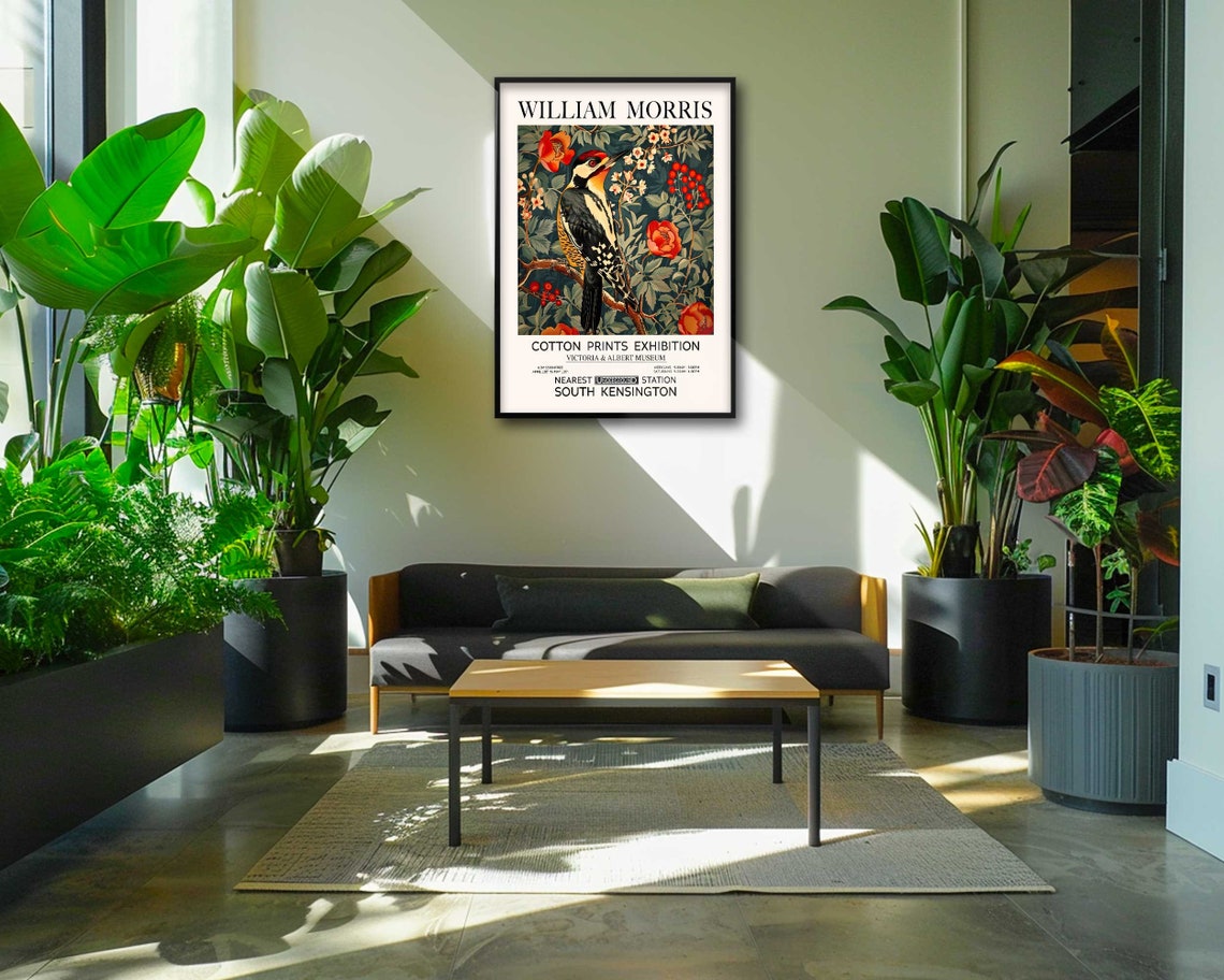 William Morris Colorful Woodpecker With Red Berries Exhibition Poster - Image 2