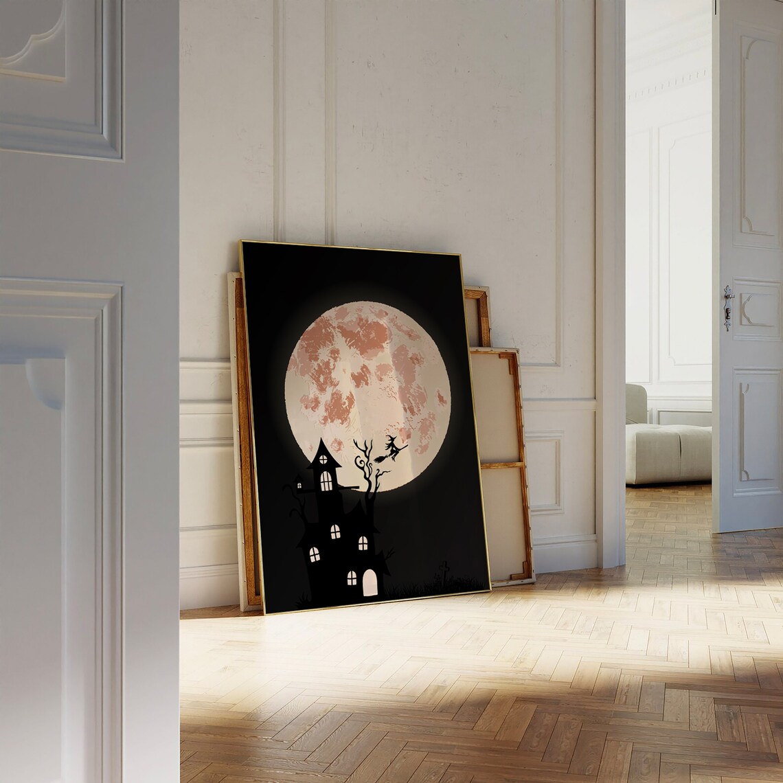 Full Moon Haunted House Witch Silhouette Spooky Night Poster - Image 3