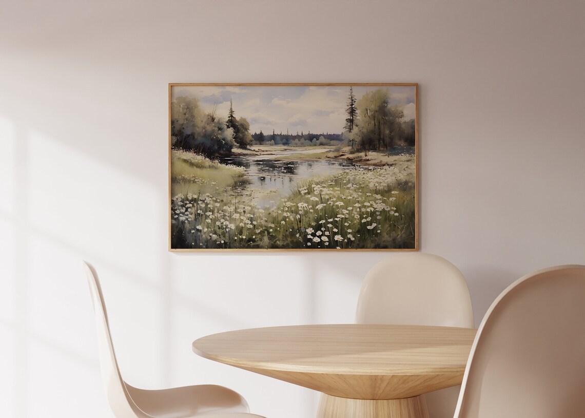 White Daisies by Calm Pond Watercolor Gallery Decor Print Set - Image 2