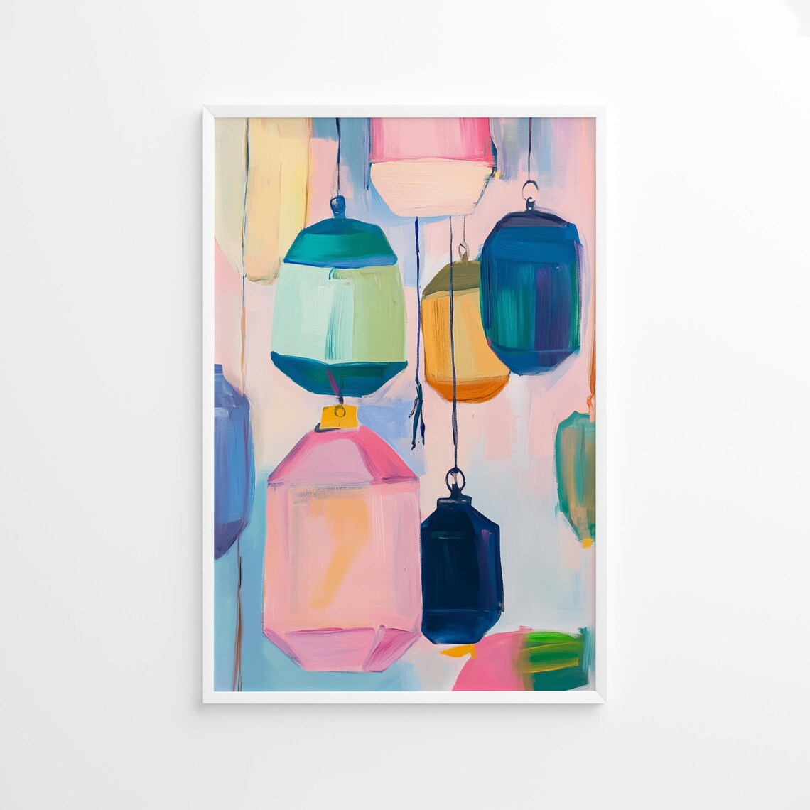Colorful Paper Lanterns Pastel Festival Hanging Lights Art Poster