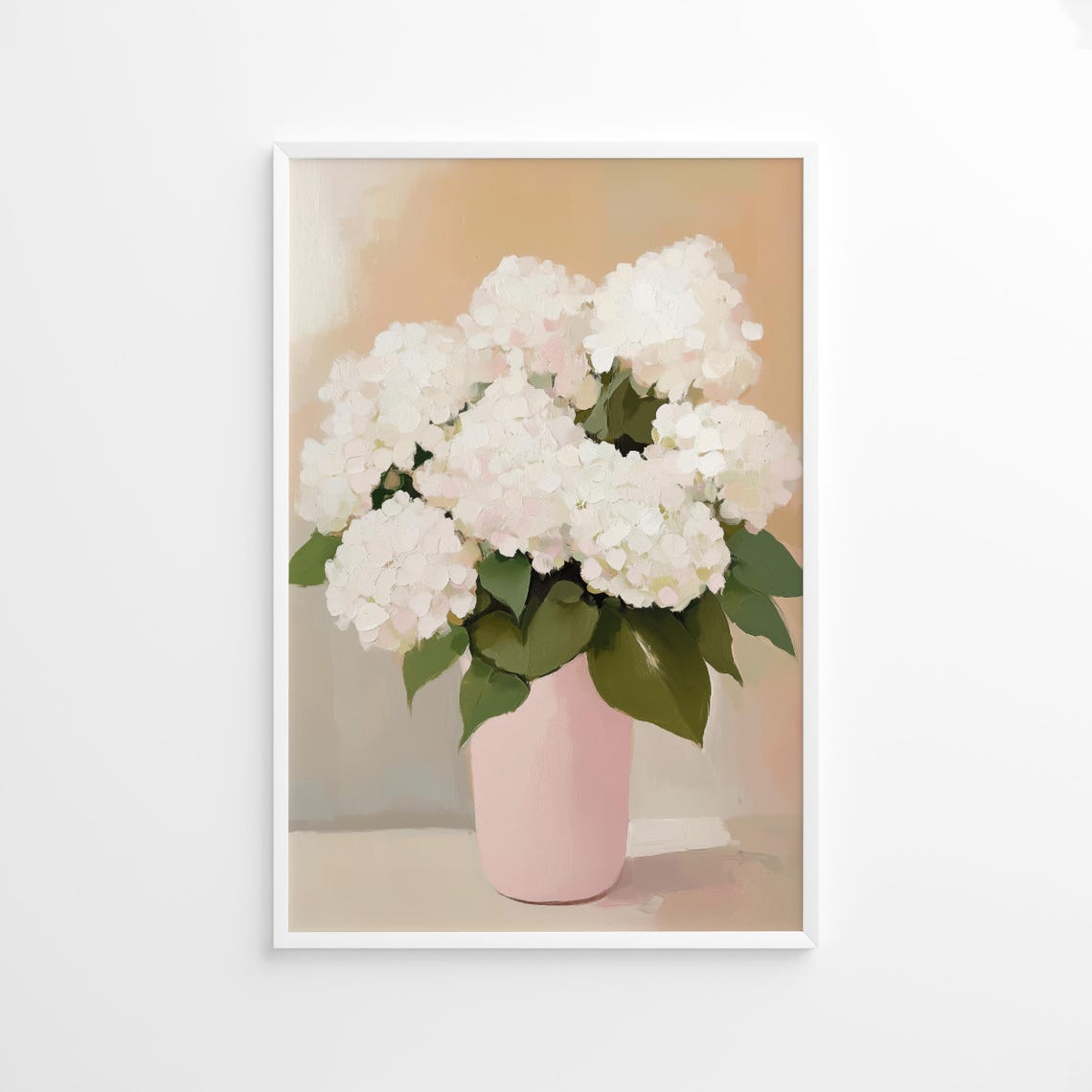 White Hydrangea Pink Vase Soft Botanical Floral Home Gift Poster