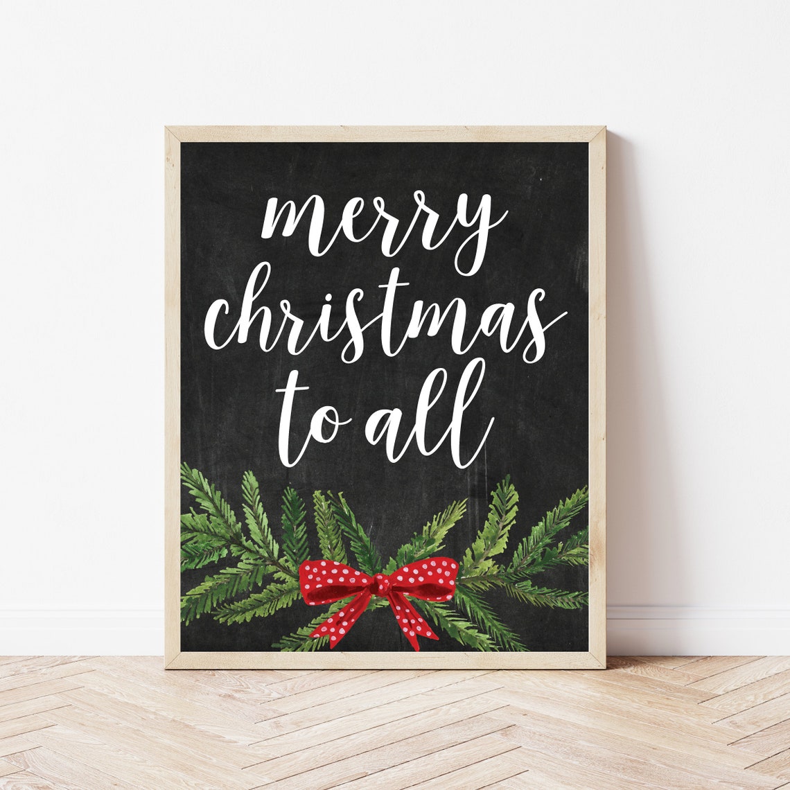 Merry Christmas to All Chalkboard Fir Pine Bow Holiday Poster