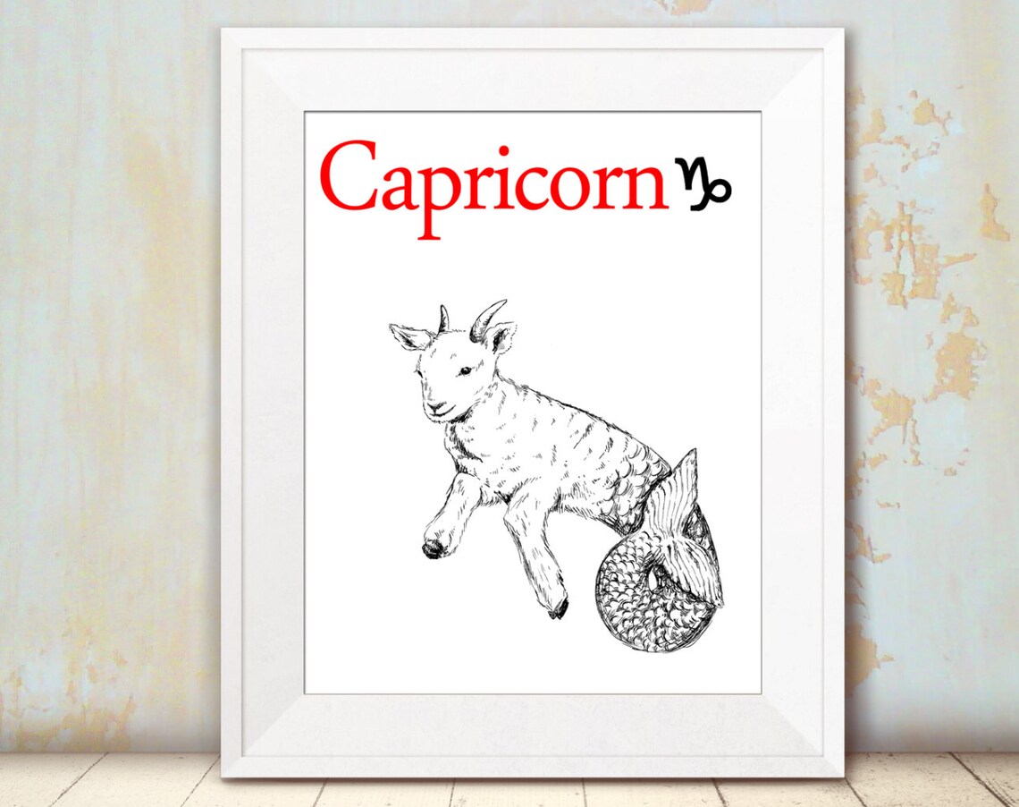 Capricorn Zodiac Sign Baby Sea Goat Line Drawing Astrology Gift Poster - Image 3