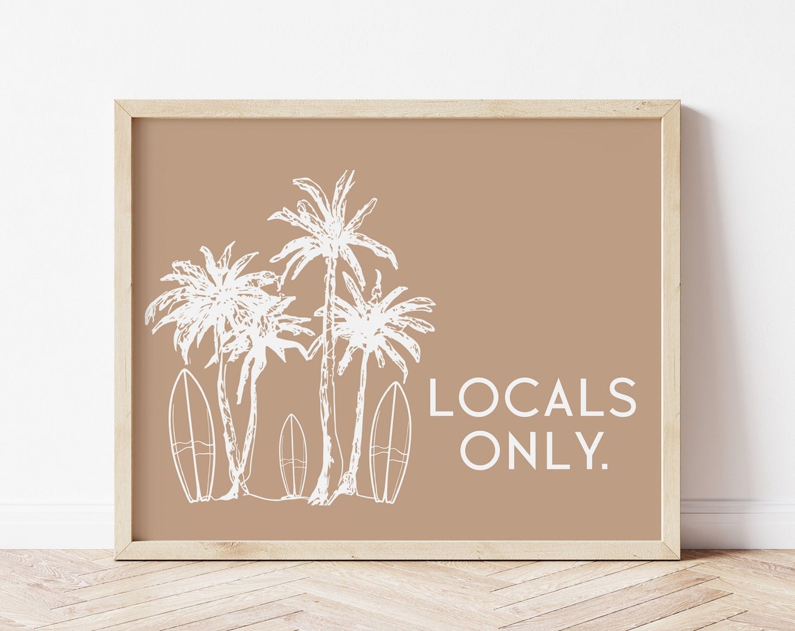 Locals Only Surf Palms Coastal Beach Surfboard Decor Wall Poster