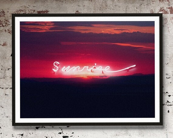 Sunrise Neon Landscape Print, Sunset Art Photography