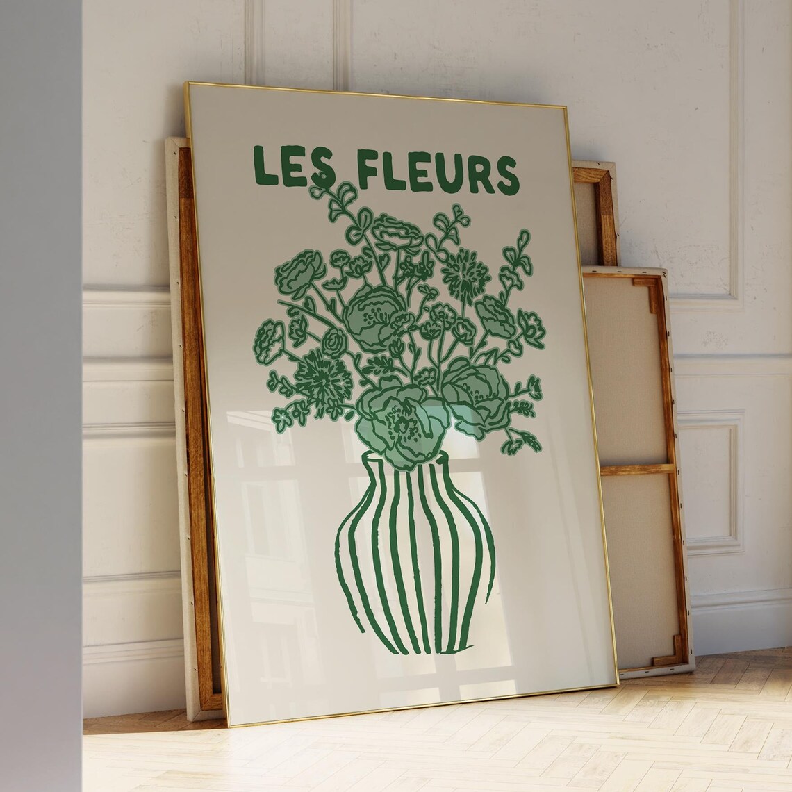 Les Fleurs Green Floral Bouquet Cream French Botanical Vase Poster