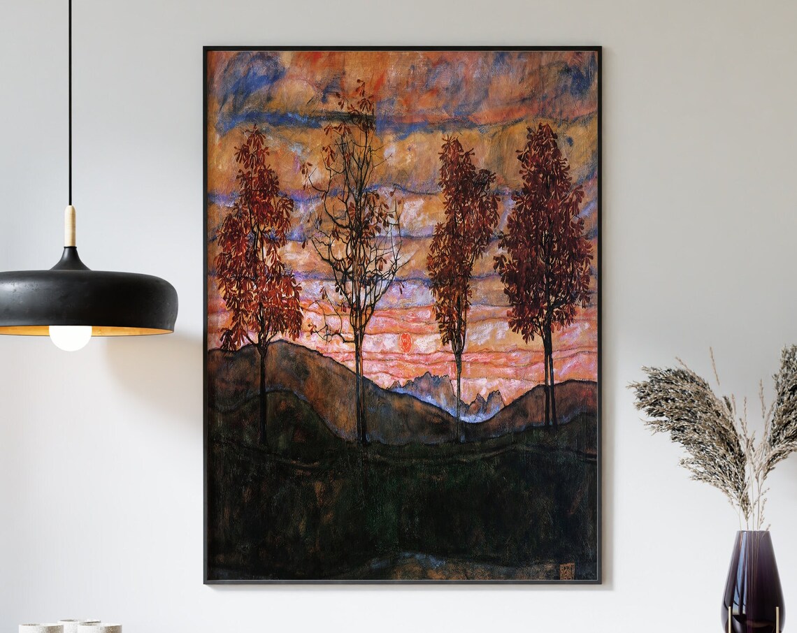 Egon Schiele Four Trees Autumn Landscape Expressionist Poster - Image 3
