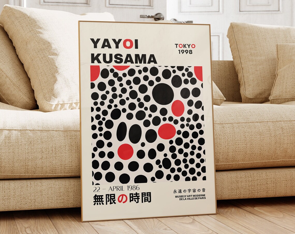 Bold Yayoi Kusama Black Red Dots Tokyo 1998 Exhibition Art Poster