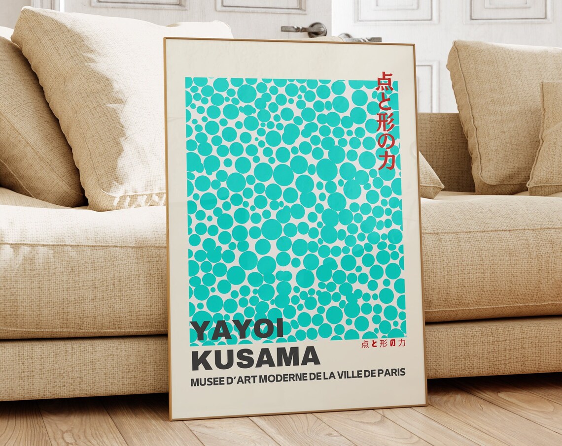 Yayoi Kusama Teal Polka Dot Paris Museum Abstract Exhibition Poster