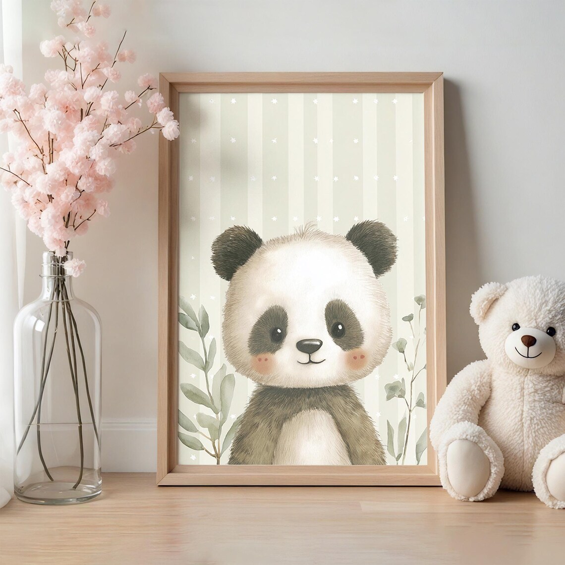 Cute Baby Panda Watercolor Nursery Decor Kids Room Art Poster