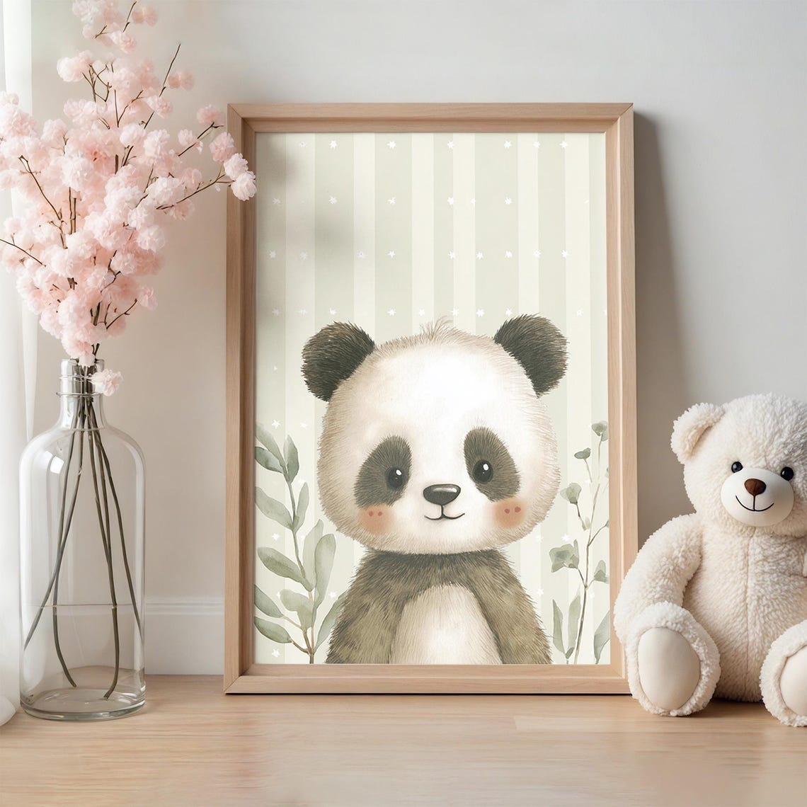 Panda Nursery Print Floral Baby Room Decor