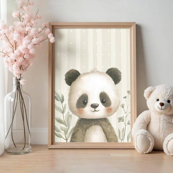 Panda Nursery Print Floral Baby Room Decor
