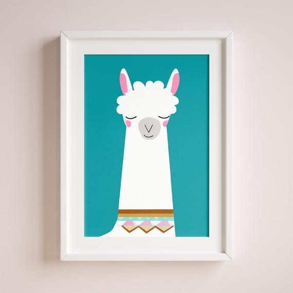 Smiling Llama Nursery Wall Art Cute Baby Room Decor