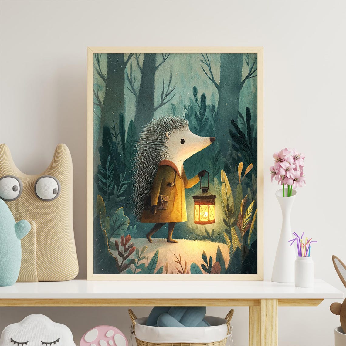 Baby Nursery Print Hedgehog With Lantern Multiple Sizes