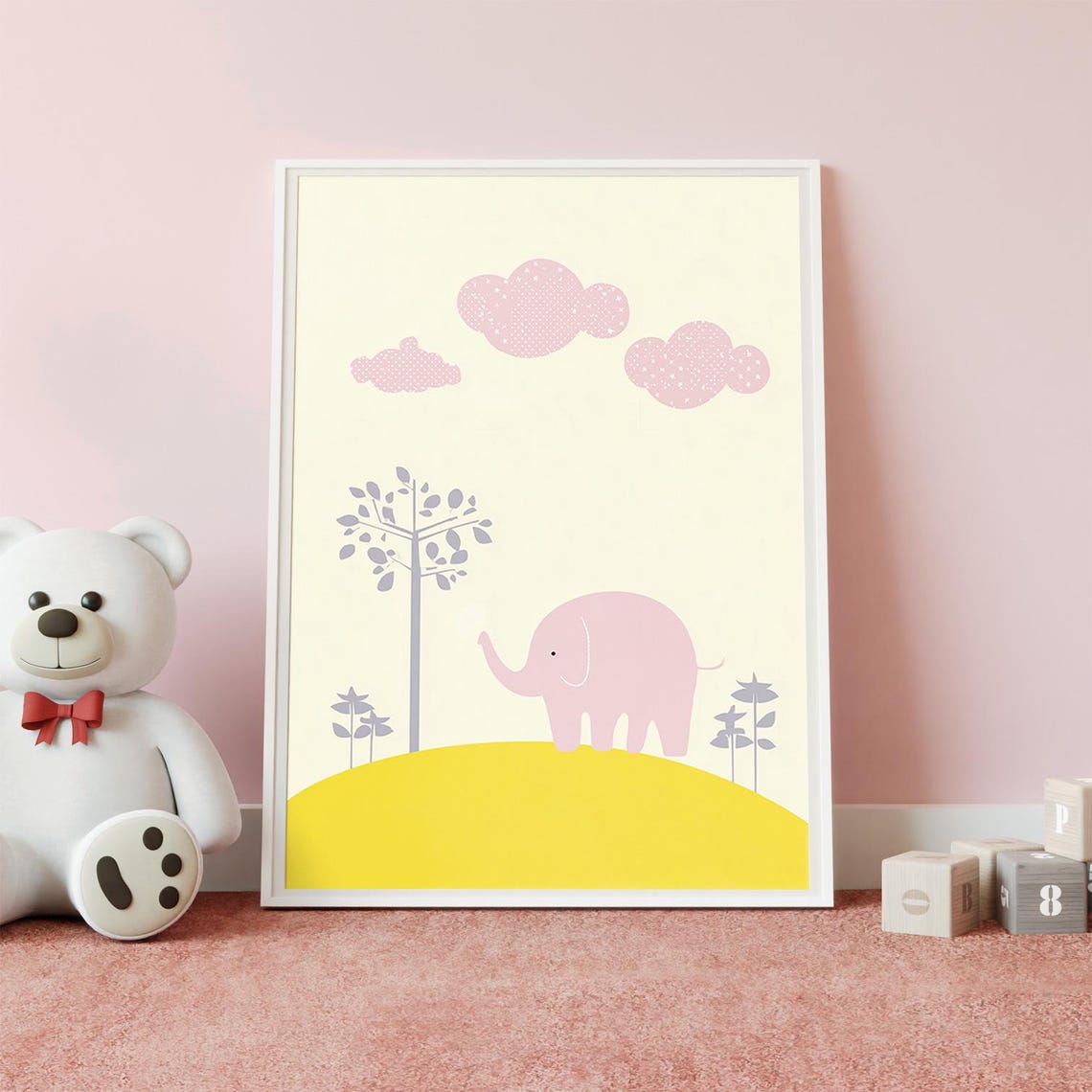 Elephant Nursery Print Art Playful Baby Room Decor Multiple Sizes