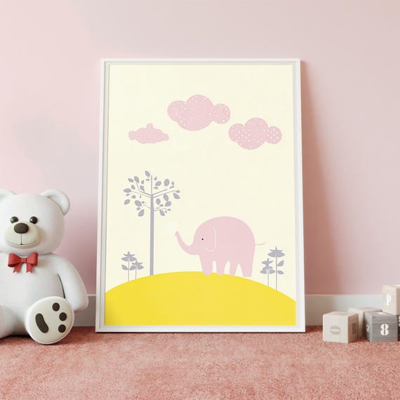 Elephant Nursery Print Art Playful Baby Room Decor Multiple Sizes