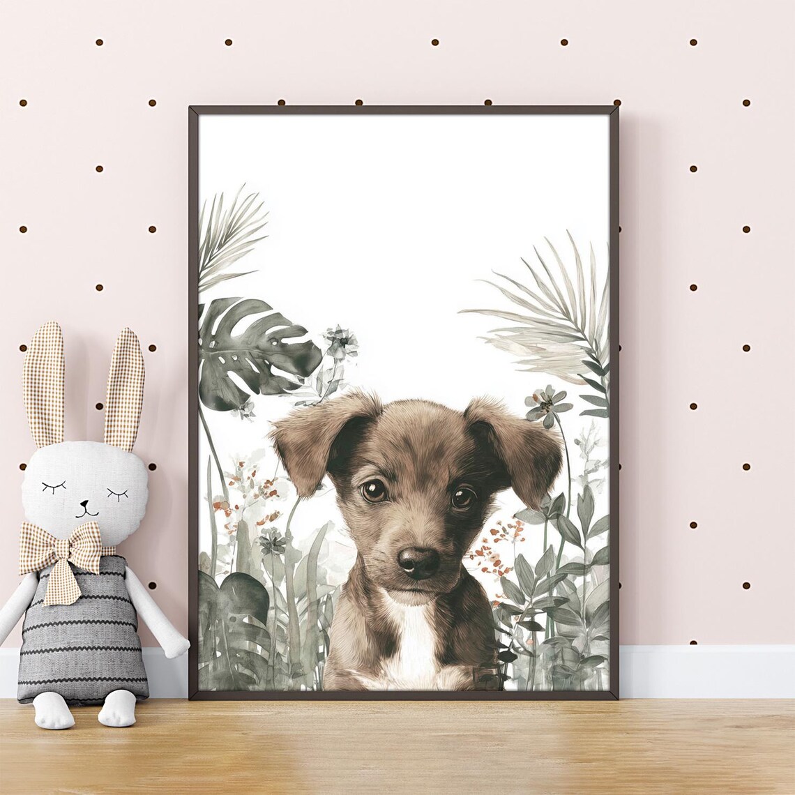 Baby Shower Puppy Watercolor Poster Sweet Brown Pup Nursery Room Decor