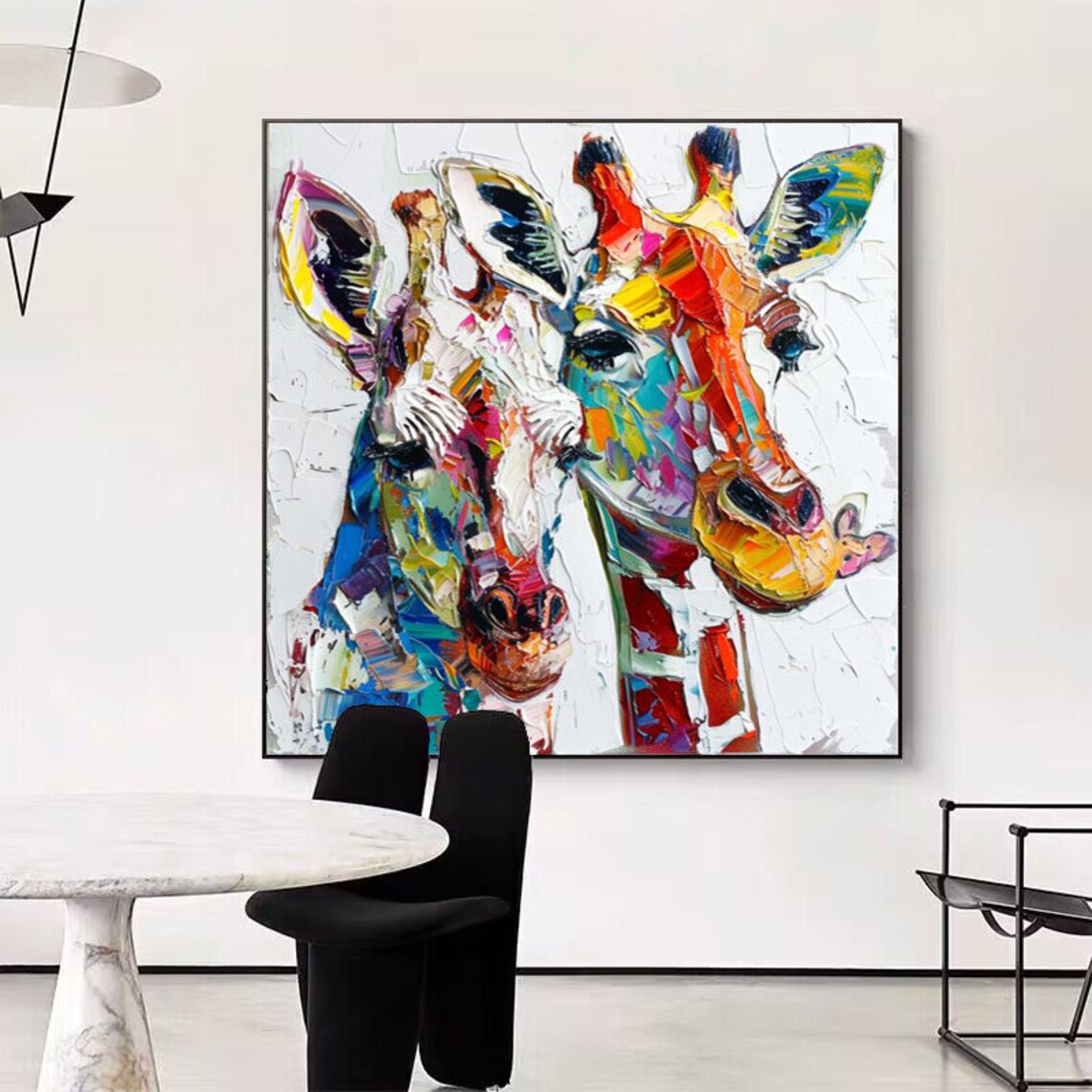 Two Colorful Giraffes Rainbow Palette Knife Animal Painting Poster - Image 6