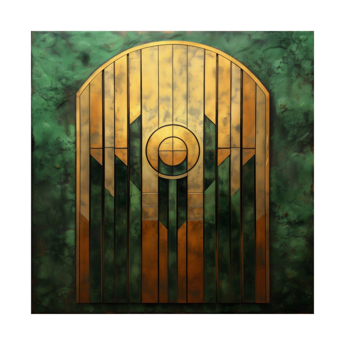 Emerald Green And Gold Tower Window Medallion Art Deco Poster - Image 3