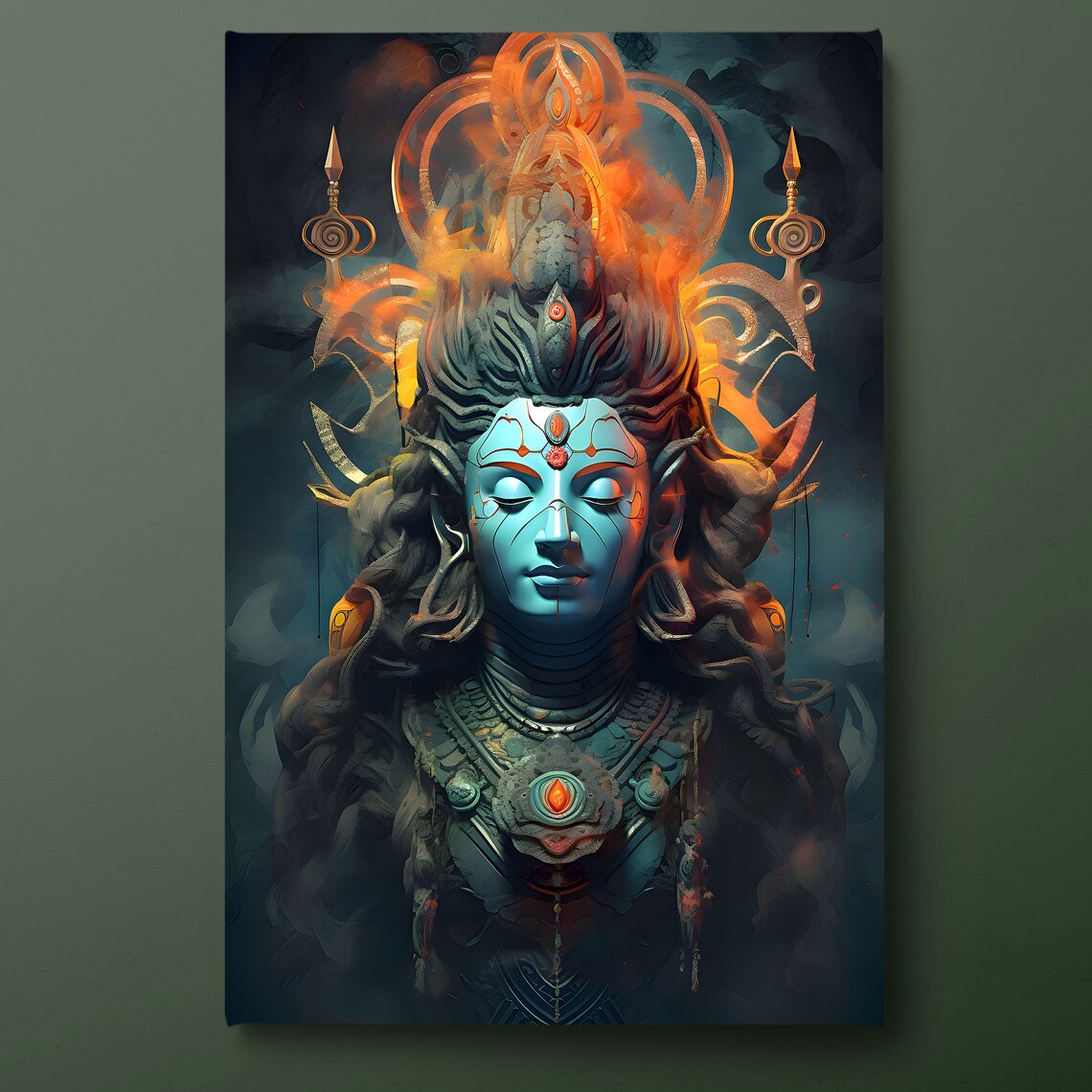 Lord Shiva Divine Hindu Deity Blue Spiritual Meditation Art Poster