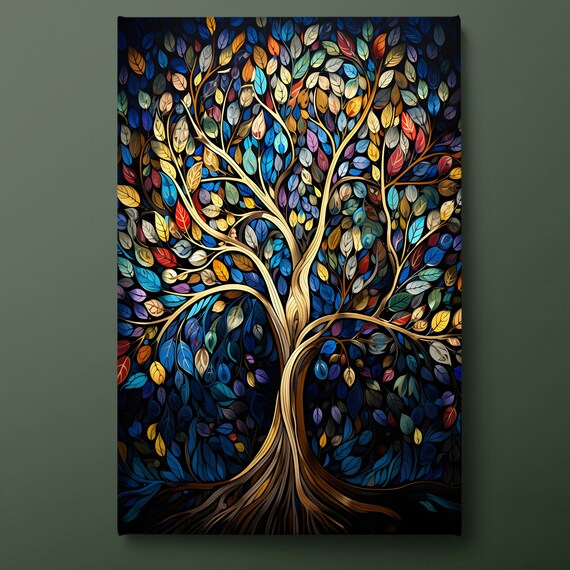 Colorful Tree Of Life Wall Art Life Of Tree Print Modern Inspiring Life Of Tree Painting Ready To Hang