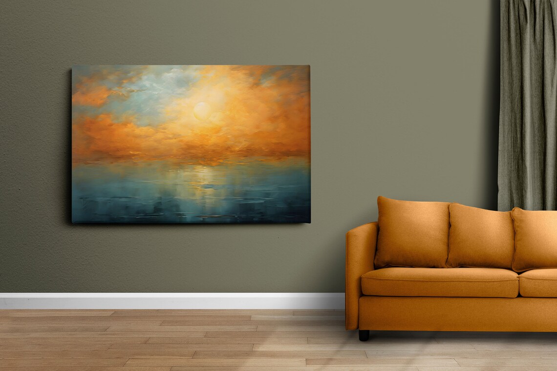 Blue Orange Abstract Sunrise, Modern Art Print - Image 3