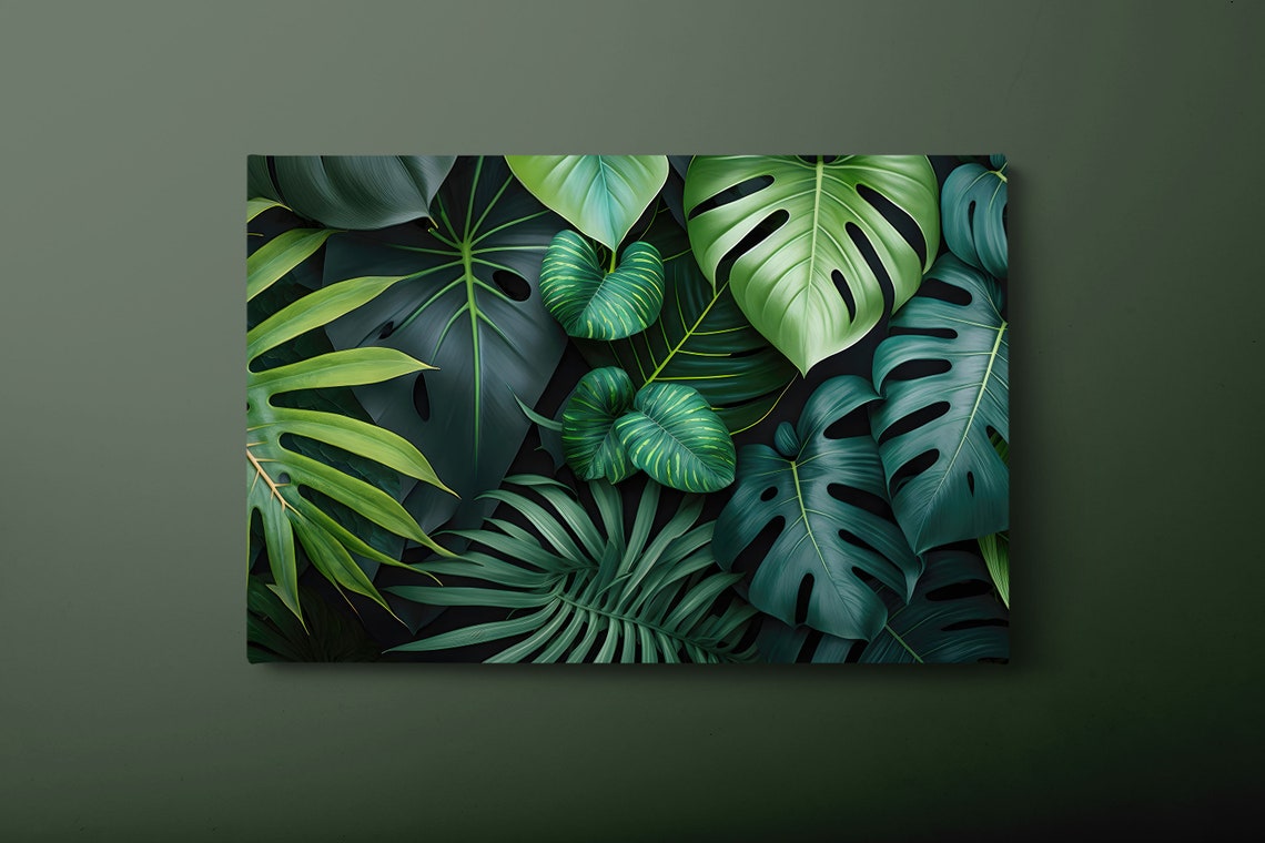 Lush Green Tropical Monstera Leaves Dense Jungle Botanical Poster