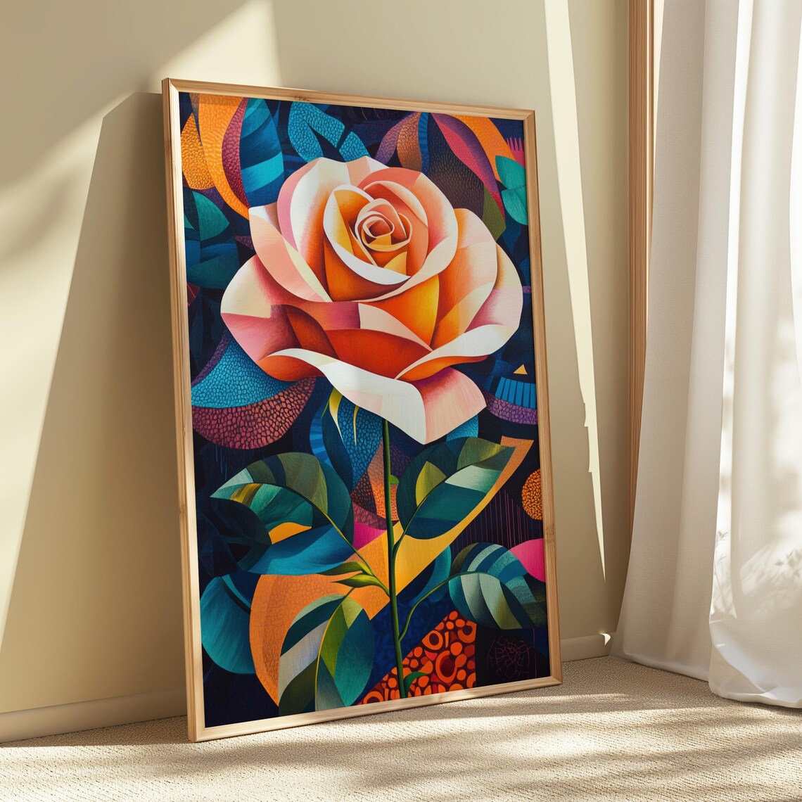 Peach Rose Faceted Petals Dark Abstract Background Floral Poster - Image 5