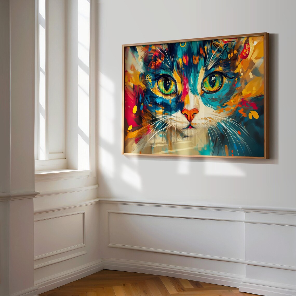 Cat Face Close Up Teal Orange Abstract Brushstroke Painting Poster - Image 3