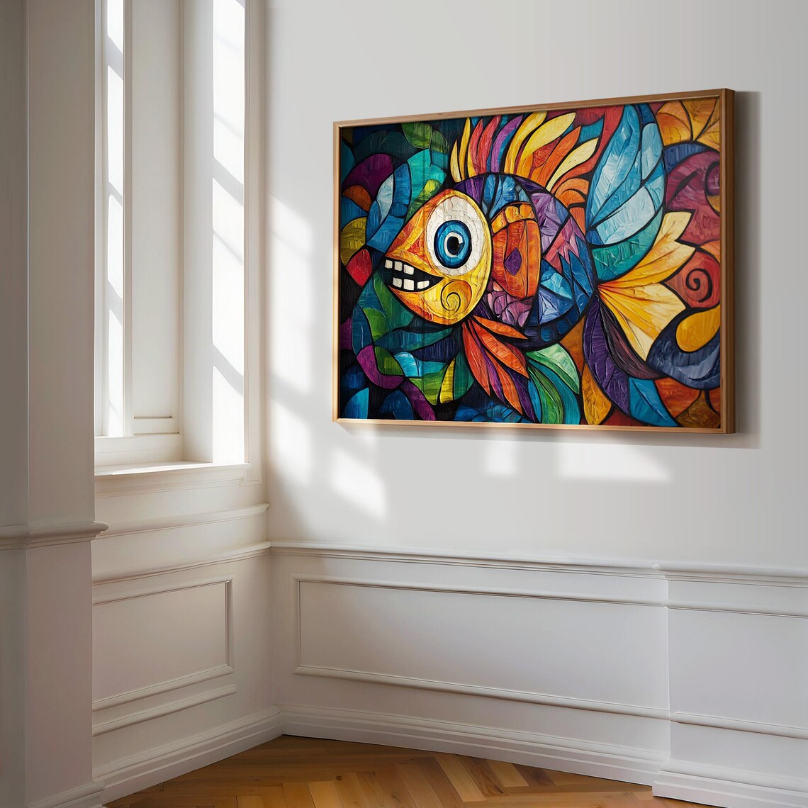 Cubist Mosaic Fish Painting Geometric Colorful Scales Bold Wall Art Print - Image 3
