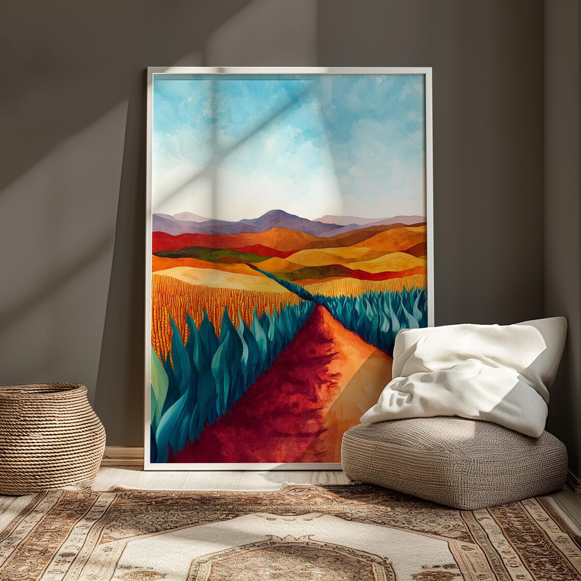 Red Dirt Road Blue Agave Field Golden Rolling Hills Mountain View Landscape Poster - Image 3