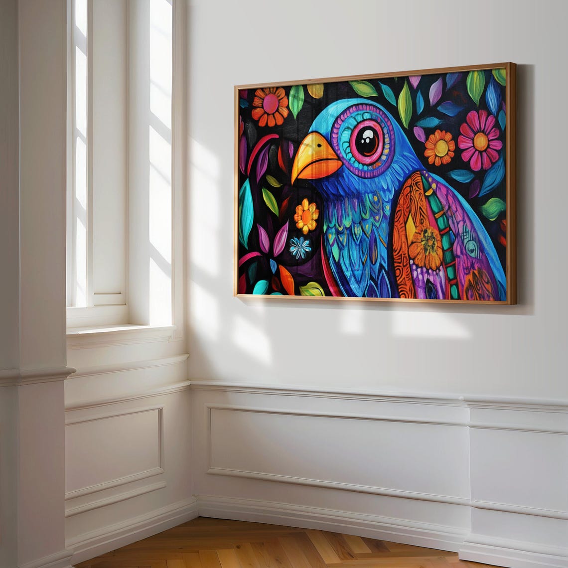 Close Up Blue Bird Portrait Orange Beak Alebrije Night Bloom Art Print - Image 3