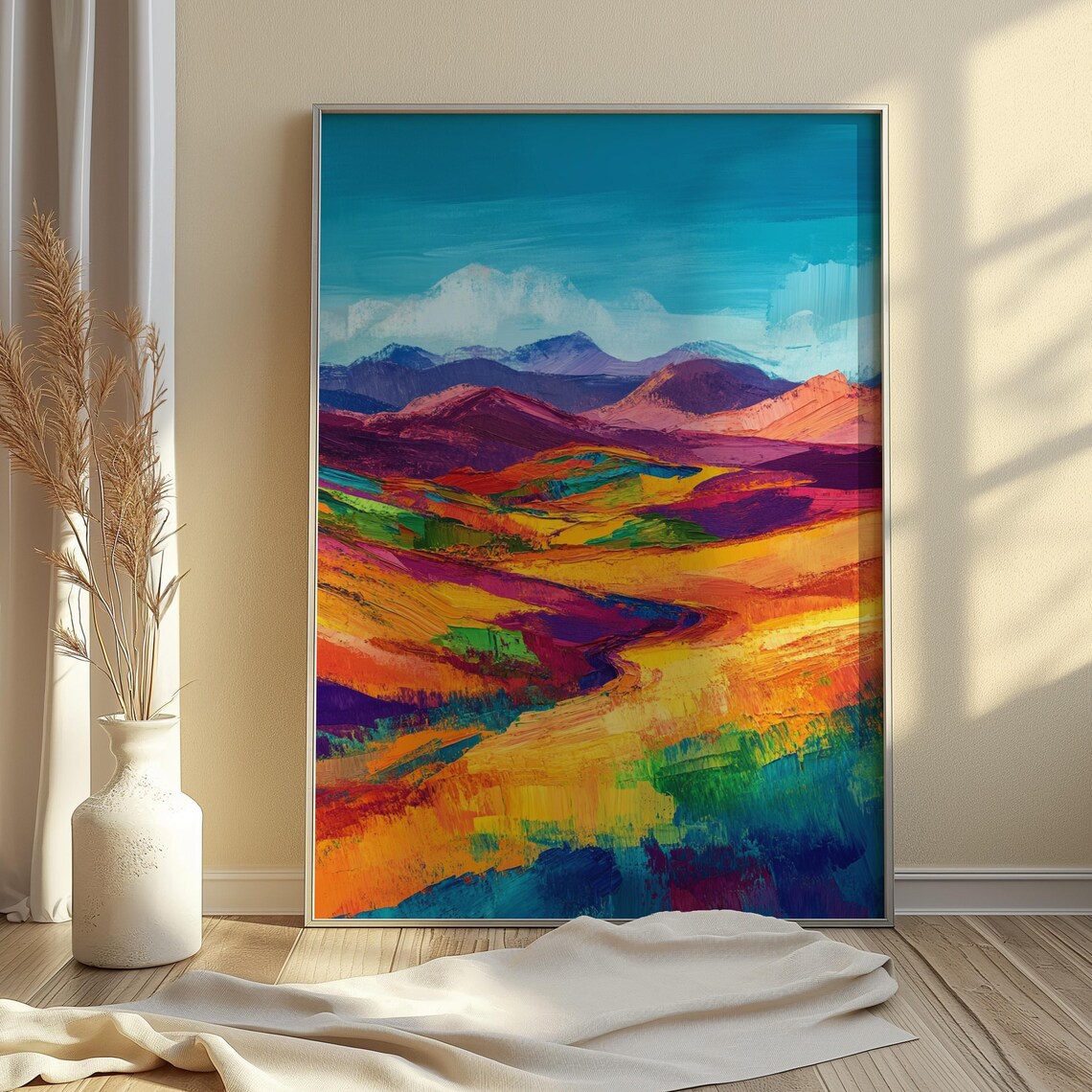 Bold Rainbow Desert Valley Orange Hills Red Mountain Art Print - Image 4