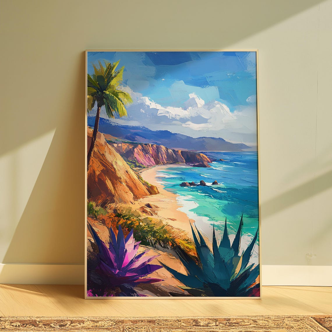 Coastal Cliffs Palm Trees Agave Turquoise Sea Ocean Art Print