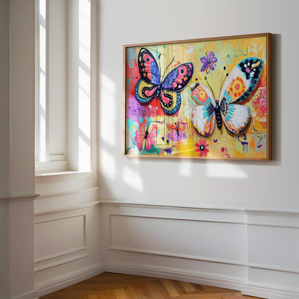 Two Large Butterflies On Warm Golden Abstract Blossom Poster - Image 3